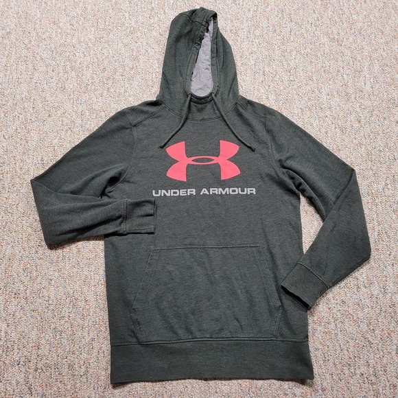 Under Armour Other - Under Armour Hoodie Mens Small Grey Green Big Logo Pullover Sweatshirt Outdoors